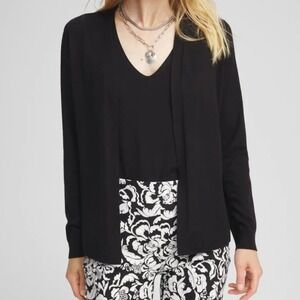 Chico's Size 3/XL Black Ella Topper Cardigan Sweater Open Front NWT